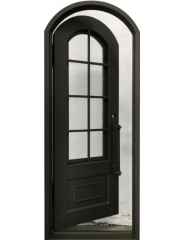 Pre-hung single front entry wrought iron door with arch top