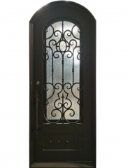 Openable tempered rain glass signle wrought iron door design