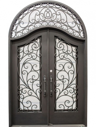 Exterior forged grill design front main door with transom