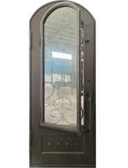 Openable tempered rain glass signle wrought iron door design