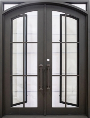 Modern full lite wrought iron double door for entry