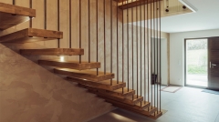 Cantilever freestanding staircase with steel railing