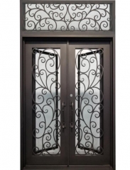 Front entry iron door with transom for exterior