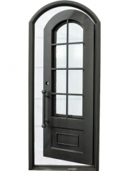 Pre-hung single front entry wrought iron door with arch top