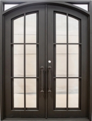 Modern full lite wrought iron double door for entry