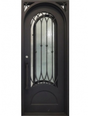 Pre-hung forged Iron signle door with decorative grilles design