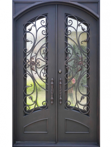 Iron door with double rain glass for villa front entry