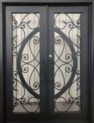 Front entry iron double door with with tempered water cube glass design