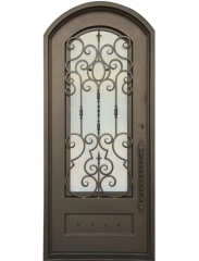 Openable tempered rain glass signle wrought iron door design