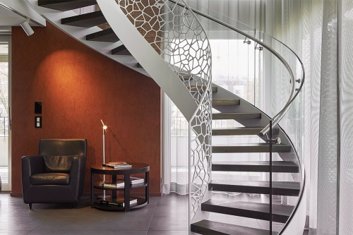 Customized curved stacked freestanding wood stairs