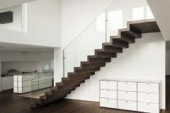 Closed riser full hardwood straight staircase for interior
