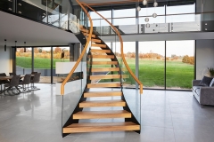Modern Curved Floating Staircase With Standoff Glass Railings