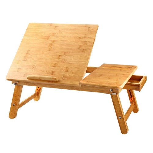 LargeLarge Bed Tray Table Bamboo Adjustable with Side Drawer, Leg Cover