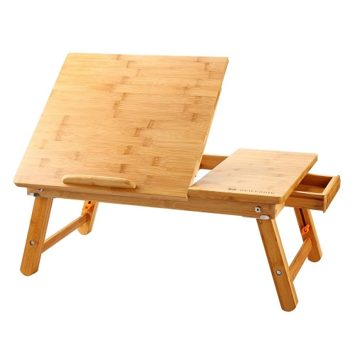 Laptop Desk Nnewvante Table Adjustable Bamboo Foldable Breakfast Serving Bed Tray w' Tilting Top Drawer