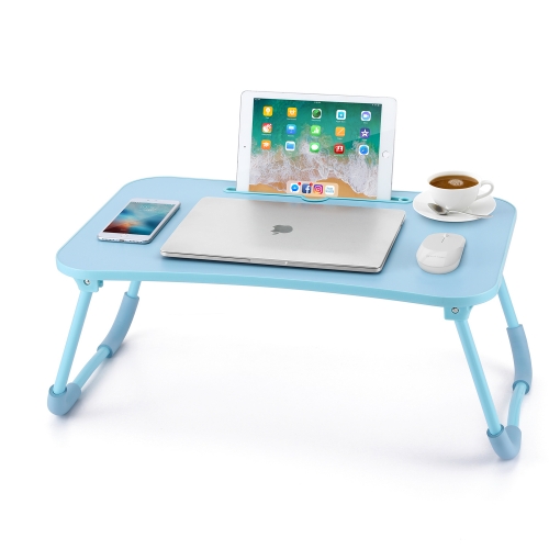 Nnewvante Lap Desk Bed Table Tray for Eating Writing Foldable Desk with iPad Slots for Adults/Students/Kids, Blue