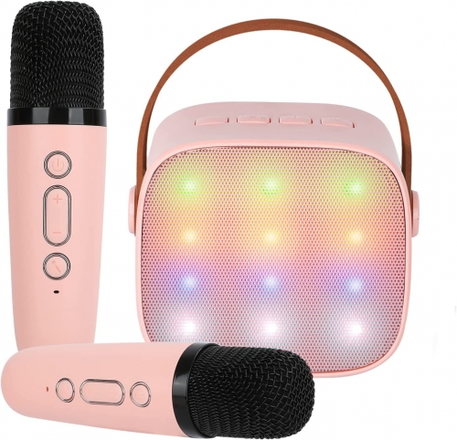 Mini Karaoke Machine for Kids, Portable  Speaker with 2 Wireless Microphone for Adults with Led Lights, Karaoke Gifts for Girls and Boys Birthday Home