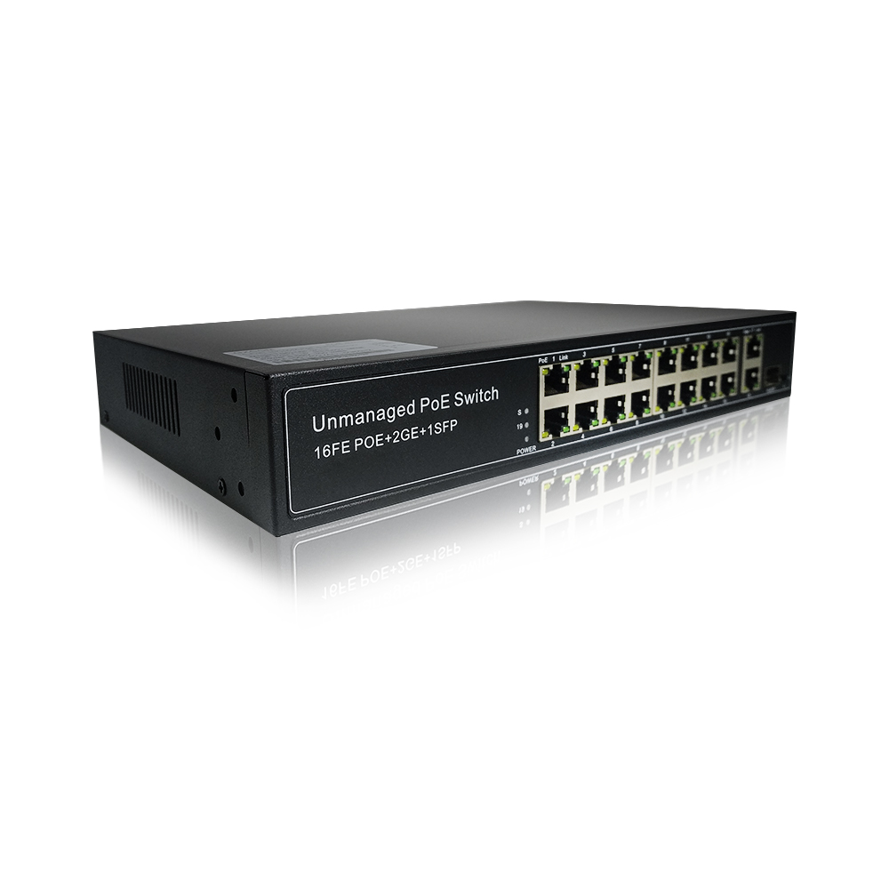 16-Port 10/100M POE Switch With Uplink 2 Gigabit RJ45 port+1Gigabit SFP port