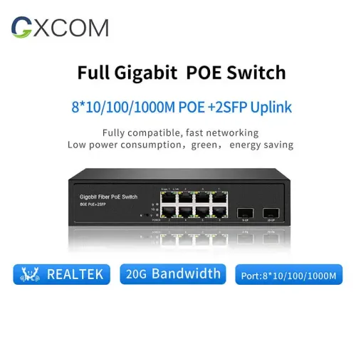 OEM 24V 1000Mbps Passive Network PoE Switch 8 Port+2 Gigabit SFP Uplink Ports