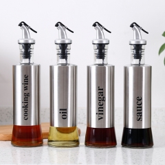 stainless steel Kitchen Measuring Control Oil Glass sauce Bottle