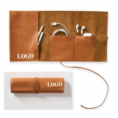 Leather Charger Organizer Roll Up Bag