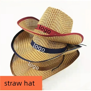 Unisex Woven Straw Cowboy Hat Summer Wide Brim Cap