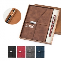 Tri-Fold Leather Journal And Pen Set Gift Box