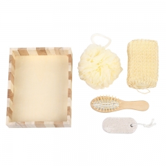 Wooden Bucket Pumice Stone Sisal Sponge Loofah Brush Spa Kit