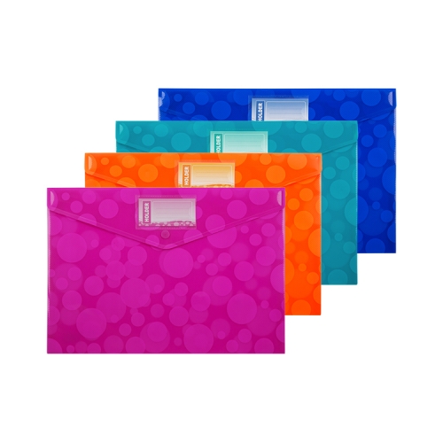 NEON Popper Wallets with button closure, PP A4, Foolscap
