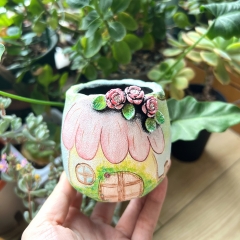 Real & Unique | Handcrafted and Hand Painted Black Pottery Pots | 3D Shapes | Rose house and swing bunny