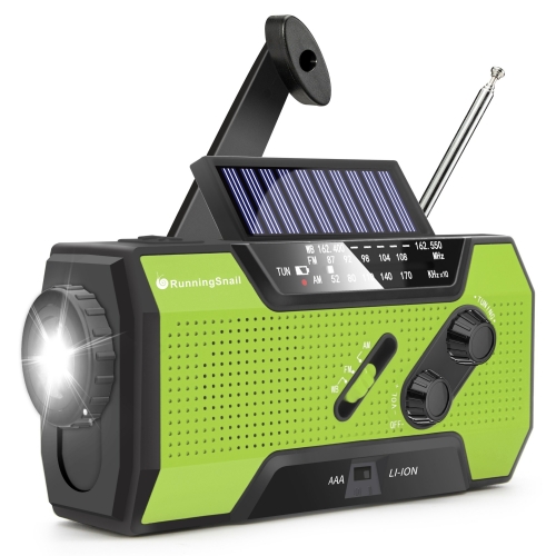 RunningSnail MD-090 Solar Crank NOAA Weather Radio for Emergency with AM/FM, Flashlight, Reading Lamp and 2000mAh Power Bank