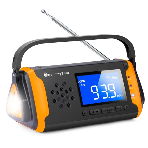 RunningSnail MD-097 Emergency Weather  Radio - Portable Solar Powered with Hand Crank, AM/FM/NOAA Weather Alert Radio, Aux Music Play,SOS Alarm