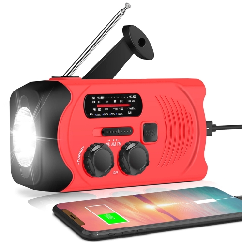 DaringSnail MD-088P Emergency Weather AM/FM NOAA Solar Powered Wind up Radio with LED Flashlight Power Bank for Phone SOS Alarm and User Manual
