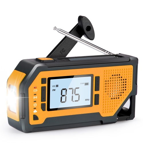 Emergency Weather Alert Radio with 2000mAh Emergency Phone Charge, Weather Radio with 2000mAh Battery, Solar Hand Crank Portable Radio with Large LCD