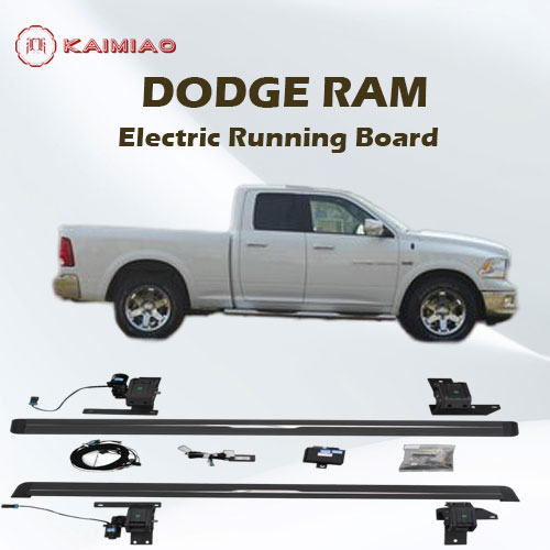 Durable black textured finish electric running board integrated LED light system for Dodge Ram
