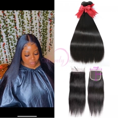 Top Quality 12A Brazilian Straight Hair Human Hair 3 Bundles With 4X4 Transparent Lace Closure