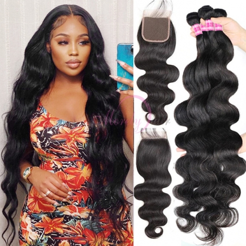 Long Hair Top Quality 12A Brazilian Body Wave Hair Human Hair 3 Bundles With 4X4 Transparent Lace Closure