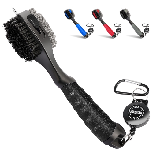 Champkey PRO Retractable Golf Club Brush - Oversized Brush Head，Soft Rubber Hand Grip & Retractable Groove Cleaner Golf Brush