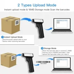 Eyoyo 1D 2D QR Wireless Barcode Scanner, Compatible with Bluetooth Function & 2.4GHz Wireless & Wired Connection, CCD PDF417 Data Matrix Bar Code Reader for iPad, iPhone, Android Phones, Tablets