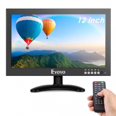 Eyoyo EM12X 12'' inch Small HDMI CCTV Monitor, 1366x768 IPS Metal Housing LED Screen W/Wall Bracket&Remote Control with HDMI/VGA/AV/BNC Input Built-in Speakers for PC, Security Camera, Raspberry Pi