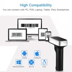 Eyoyo 1D 2D QR Wireless Barcode Scanner, Compatible with Bluetooth Function & 2.4GHz Wireless & Wired Connection, CCD PDF417 Data Matrix Bar Code Reader for iPad, iPhone, Android Phones, Tablets