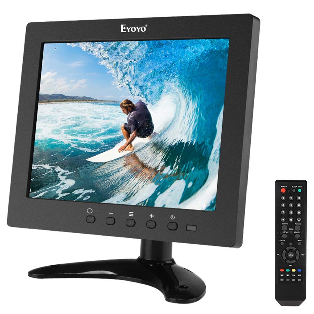 Eyoyo 8 inch HDMI Small TV Monitor, 1024x768 LCD IPS Screen Kitchen TV Support TV/HDMI/VGA/USB/AV Input w/Remote Control Built-in Loudspeakers with DVD PC CCTV Security System Pi,Small TV Monitor