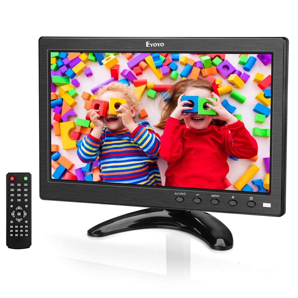 Eyoyo 10 inch Small TV Monitor HDMI Portable Kitchen TV, 1024x600 LCD Screen with TV/HDMI/VGA/AV-BNC/USB Input & Remote Control for Multi Application