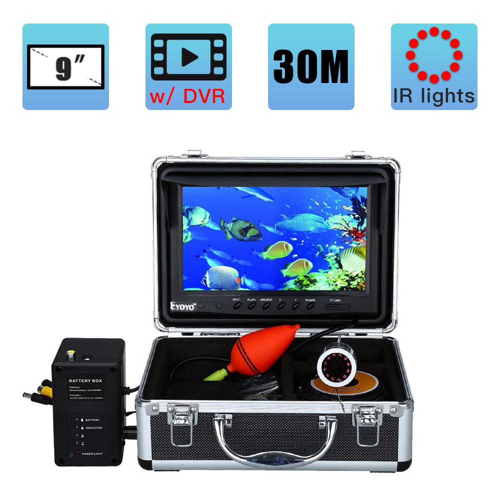 Eyoyo Underwater Fishing Camera 9 inch LCD Monitor 1000TVL Waterproof DVR Video Cam (Infrared Lights 30m cable)
