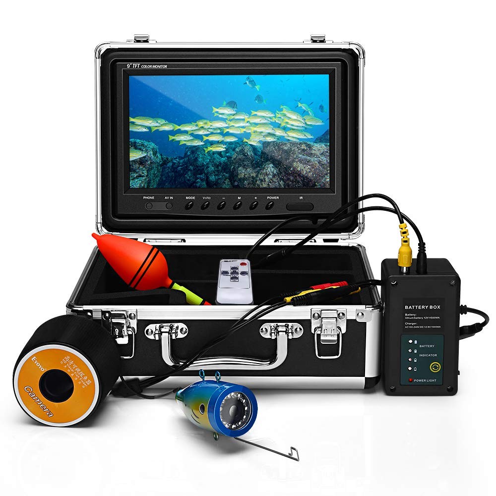 Eyoyo 9 Inch Underwater Fishing Camera Video Fish Finder 1000 TVL LCD Monitor Waterproof Camera Adjustable Infrared & White Light for Ice Lake Sea Boat Kayak Fishing 30m(98ft) Cable