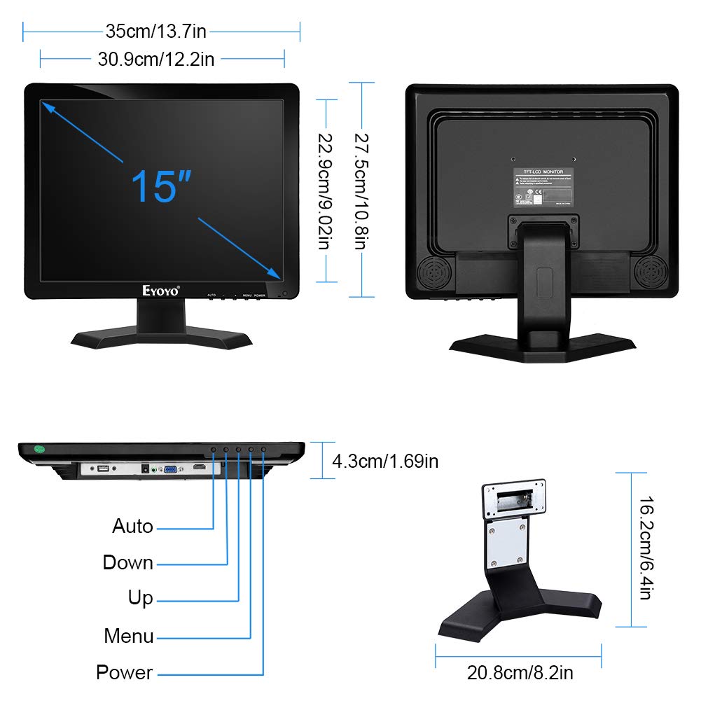digital Persona ikke noget Eyoyo 15 inch Touch Screen Monitor POS Monitor HDMI VGA LCD Monitor 4:3  Display 1024×768 w/Built-in Speaker for POS System Industrial Equipment  Computer Laptop,15" / 17"