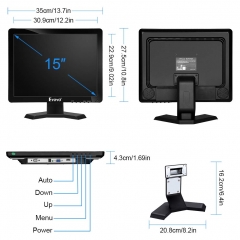Eyoyo EM15T 15 inch Touch Screen Monitor POS Monitor HDMI VGA LCD Monitor 4:3 Display 1024×768 w/Built-in Speaker for POS System Industrial Equipment Computer Laptop