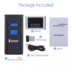 Eyoyo EY2877 1D Laser Scanner Mini Wireless Barcode Reader,Compatible with Bluetooth Function & 2.4GHz Wireless & Wired Connection, Portable Barcode Reader Work With Windows, Mac,Android, iOS Phones, Tablets or Computers