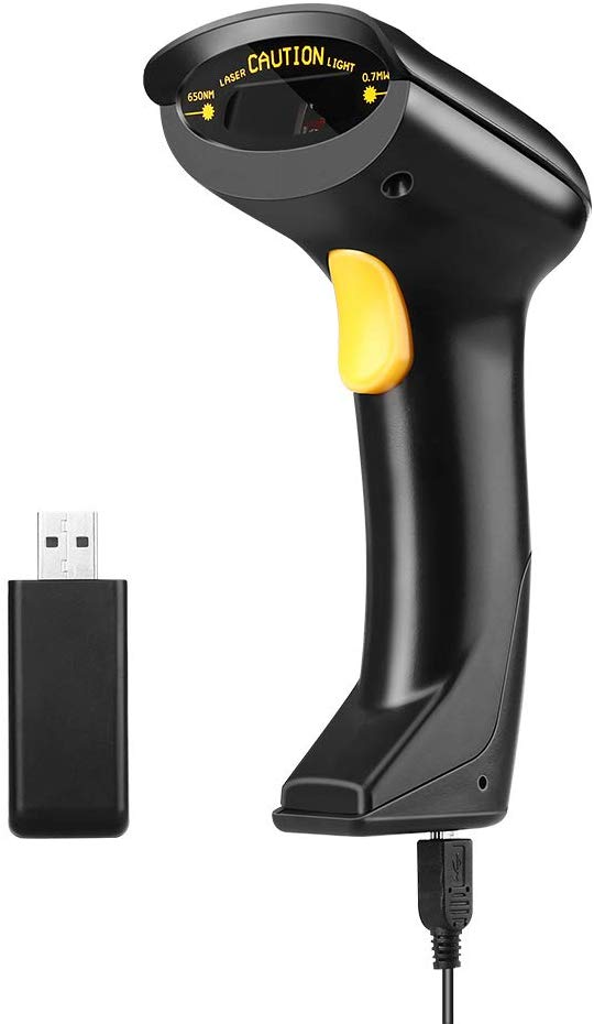 Eyoyo Wireless 1D Barcode Scanner, Handheld 2-in-1 2.4GHz Wireless & USB Wired Connection Barcode Reader 1D Image Scanner with USB Receiver Work with Computer PC POS for Warehouse Supermarket,1D Reader