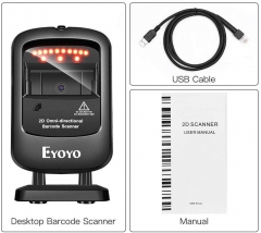 Eyoyo 1D 2D Desktop Barcode Scanner, Omnidirectional Hands-Free USB Wired Barcode Reader, Capture Barcodes from Mobile Phone Screen, Automatic Image Sensing for Supermarket Library Retail Store