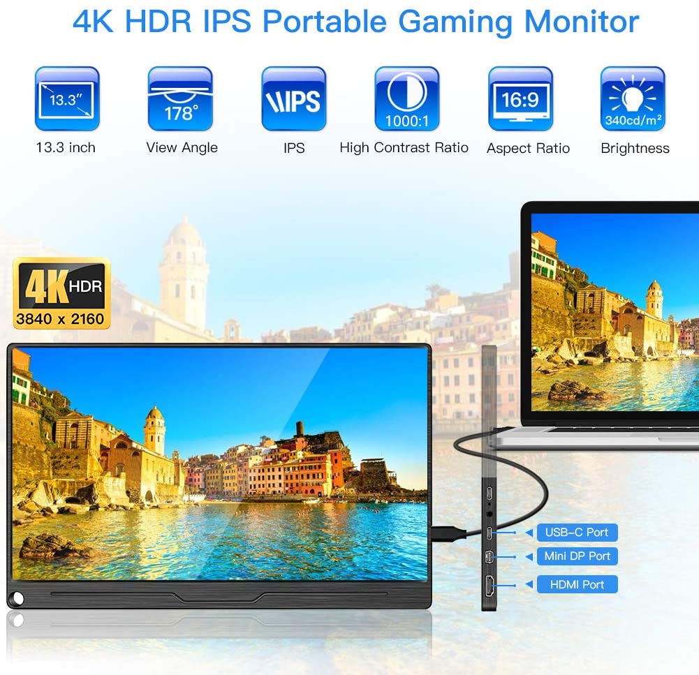 Eyoyo Portable Computer Monitor 4K Gaming Monitor 13.3 inch